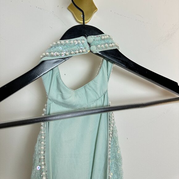 ASOS DESIGN Halter Mini Dress With Embellished Butterfly Artwork in Blue US 6 - Picture 8 of 11